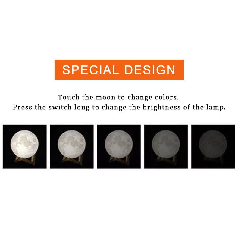 Lampa de veghe in forma de luna cu stele 3D Moon Light, Acumulator integrat, alimentare USB, stand din plastic inclus, 13 cm, 16 culori, Multicolor, Telecomanda inclusa, Flippy [3]