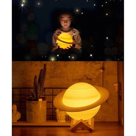 Lampa de veghe in forma de Saturn 3D Saturn Light, alimentare baterii, stand plastic inclus, 15 cm, Flippy, Alb Cald [3]