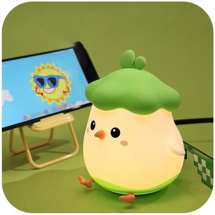 Lampa de Veghe pentru Copii, Flippy, din Silicon, Senzor Tactil, Model Pui, Lumina Calda, Protectie pentru Ochi, Incarcare USB, Capacitate Baterie Incorporata 800mAh, 11 x 10 x 12.4 cm, Verde [3]