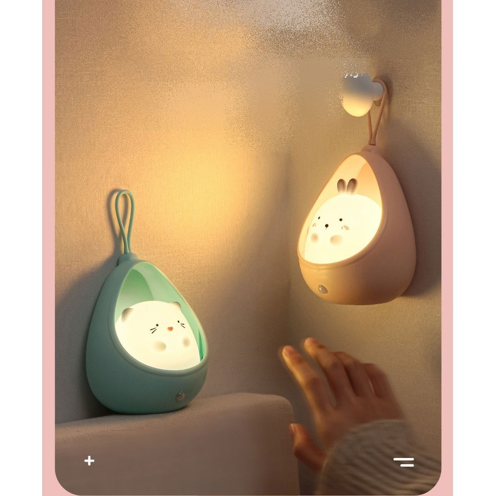 Lampa de veghe portabila cu 2 moduri de functionare Flippy, silicon non-toxic, reincarcabila USB, senzor miscare, albastru, iepuras [4]