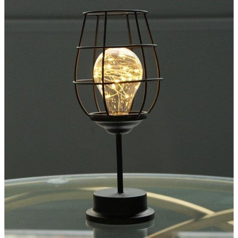 Lampa Decorativa cu Leduri, Flippy, Model Pahar de Vin, cu Baterii, 13 x 13 x 28 cm, Suport Negru, Lumina Alb Cald [6]