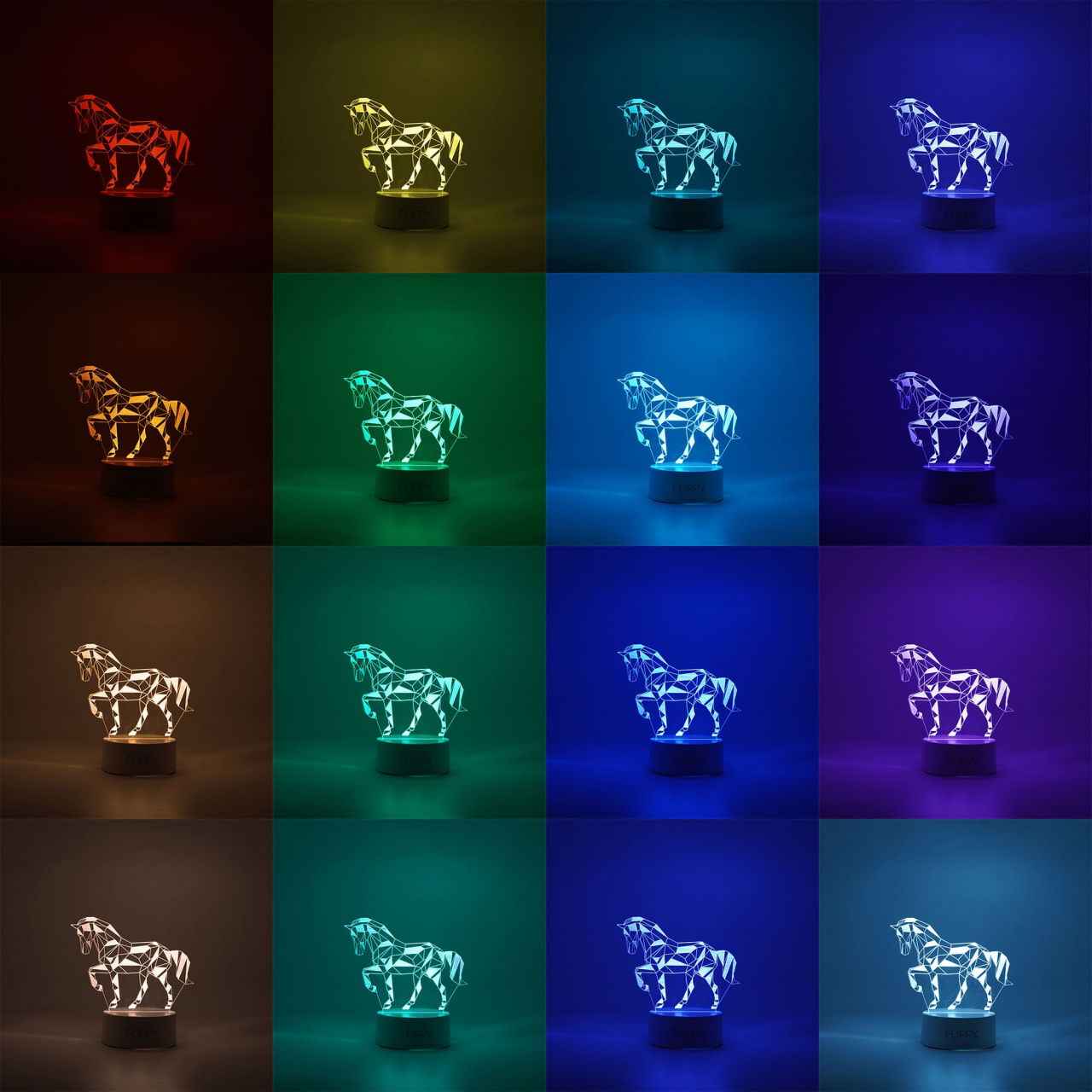 Lampa LED decorativa, Flippy, 3D, Cal, cu telecomanda, doua moduri de alimentare USB si baterii, 20 cm inaltime, din material acril si lumina multicolora, alb [2]