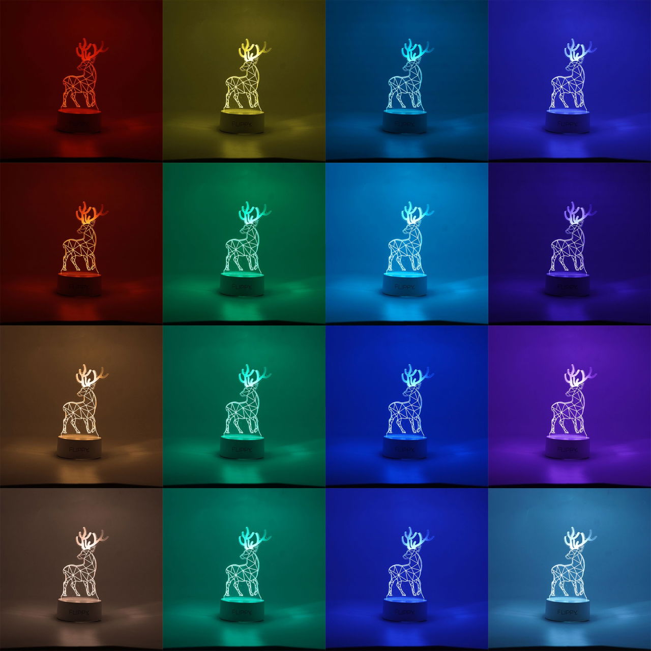Lampa LED decorativa, Flippy, 3D, Cerb, cu telecomanda, doua moduri de alimentare USB si baterii, 20 cm inaltime, din material acril si lumina multicolora, alb [2]