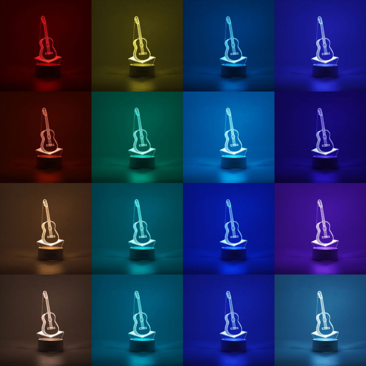 Lampa LED decorativa, Flippy, 3D, Chitara, din material acril si lumina multicolora, alb [2]