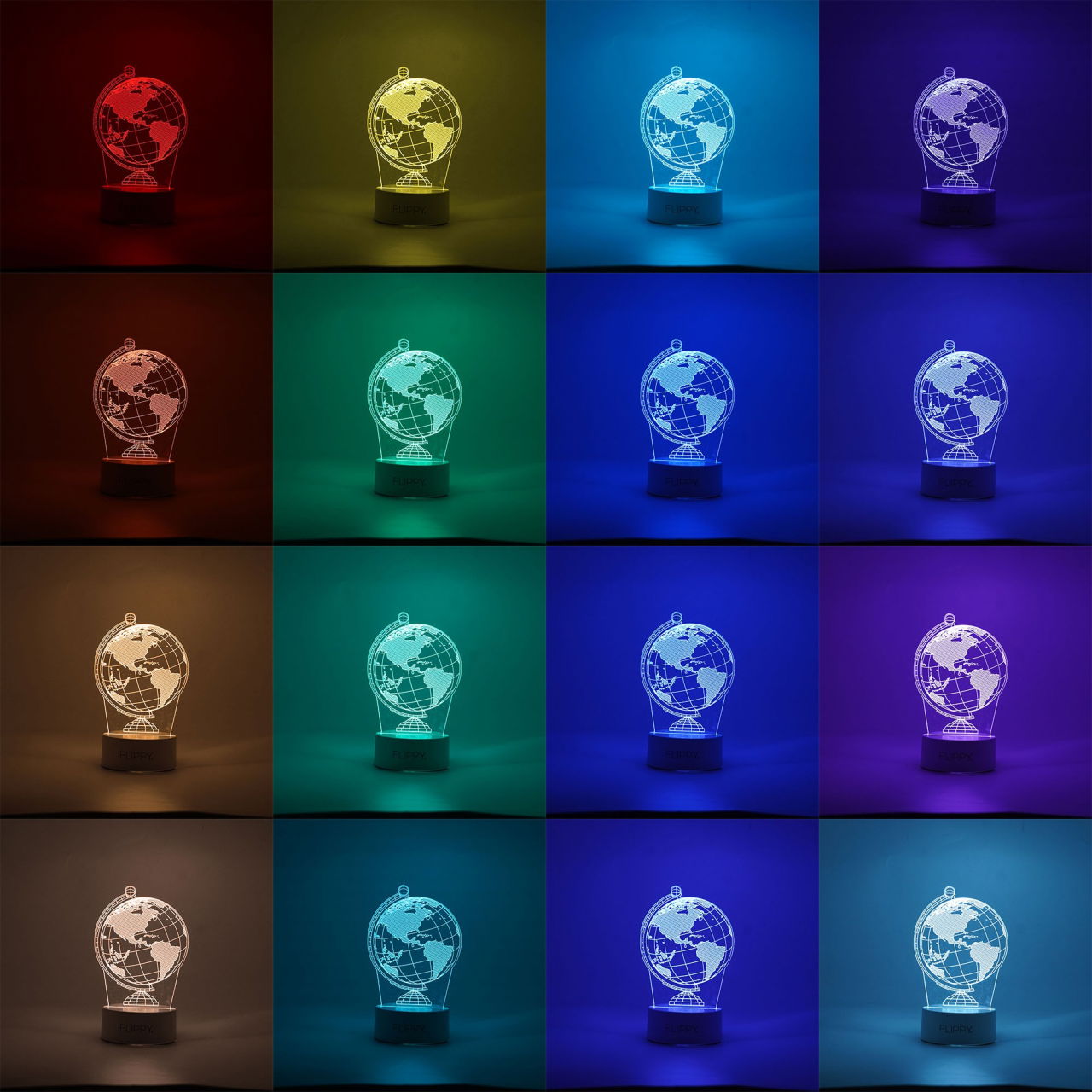 Lampa LED decorativa, Flippy, 3D, Globul Pamantesc, doua moduri de alimentare USB si baterii, 20 cm inaltime, din material acril si lumina multicolora, alb [2]