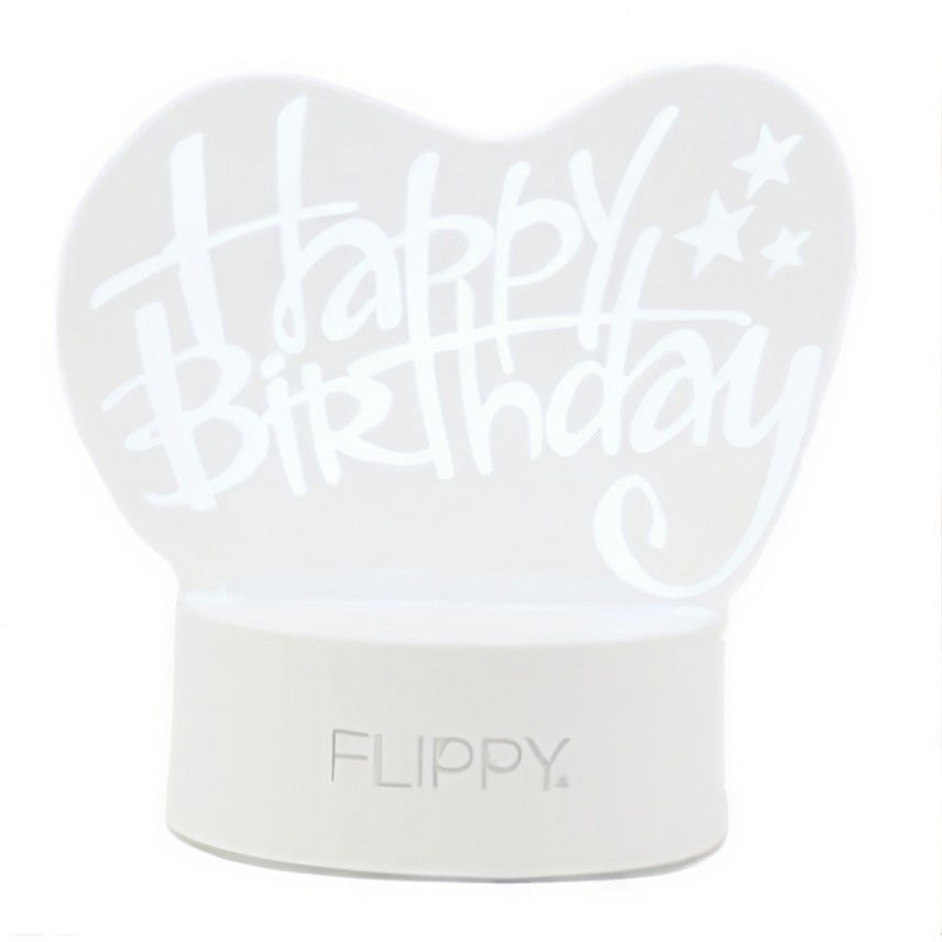 Lampa LED decorativa, Flippy, 3D, Happy Birthday, cu USB si baterii, 20 cm inaltime, din material acril, lumina multicolora si telecomanda inclusa, alb [8]