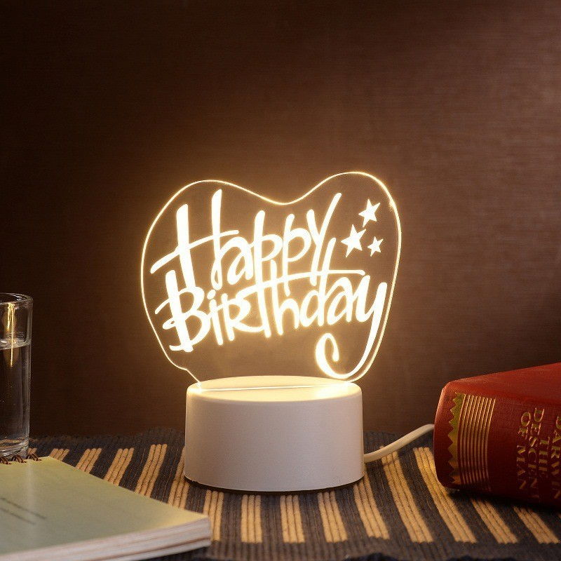 Lampa LED decorativa, Flippy, 3D, Happy Birthday, cu USB si baterii, 20 cm inaltime, din material acril, lumina multicolora si telecomanda inclusa, alb [4]