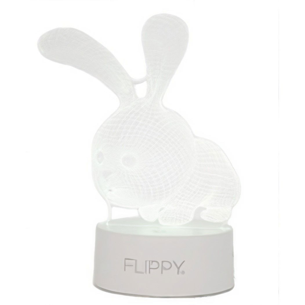 Lampa LED decorativa, Flippy, 3D, Iepure, cu USB si baterii, 20 cm inaltime, din material acril, lumina multicolora si telecomanda inclusa, alb [2]