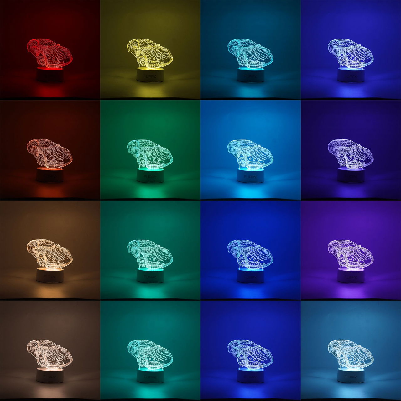 Lampa LED decorativa, Flippy, 3D, Masina Sport, doua moduri de alimentare USB si baterii, 20 cm inaltime, din material acril si lumina multicolora, alb [2]
