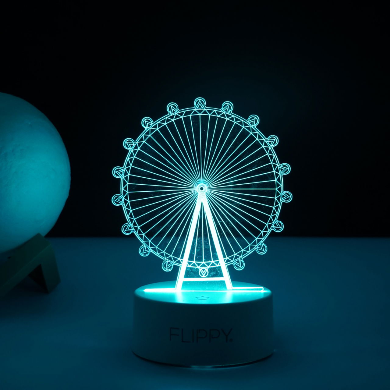 Lampa LED decorativa, Flippy, 3D, Roata Panoramica, cu telecomanda, doua moduri de alimentare USB si baterii, 20 cm inaltime, din material acril si lumina multicolora, alb [4]