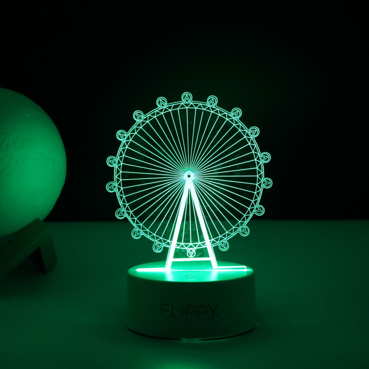 Lampa LED decorativa, Flippy, 3D, Roata Panoramica, cu telecomanda, doua moduri de alimentare USB si baterii, 20 cm inaltime, din material acril si lumina multicolora, alb [5]