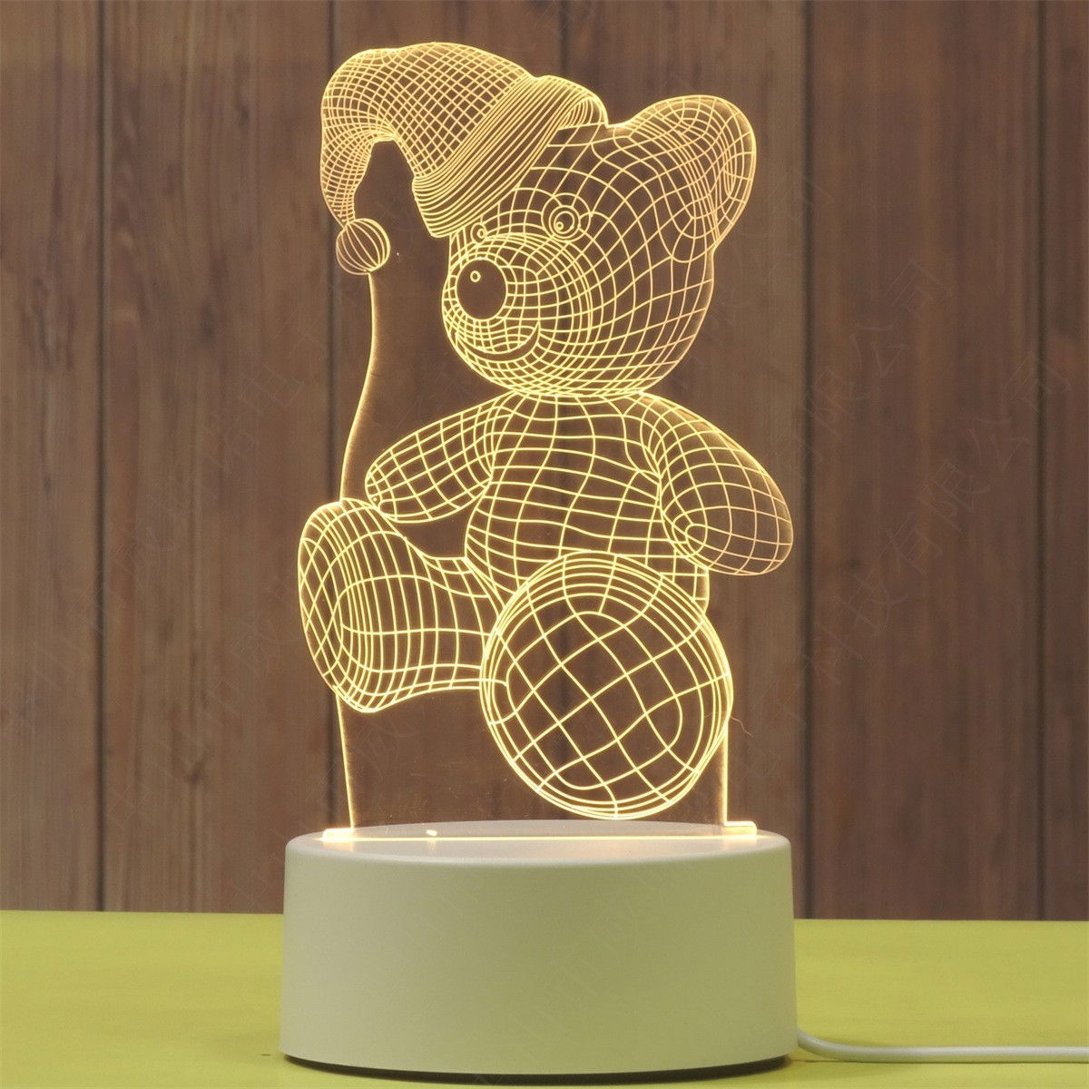 Lampa LED decorativa, Flippy, 3D, Urs cu palarie, cu telecomanda, doua moduri de alimentare USB si baterii, 20 cm inaltime, din material acril si lumina multicolora, alb [5]