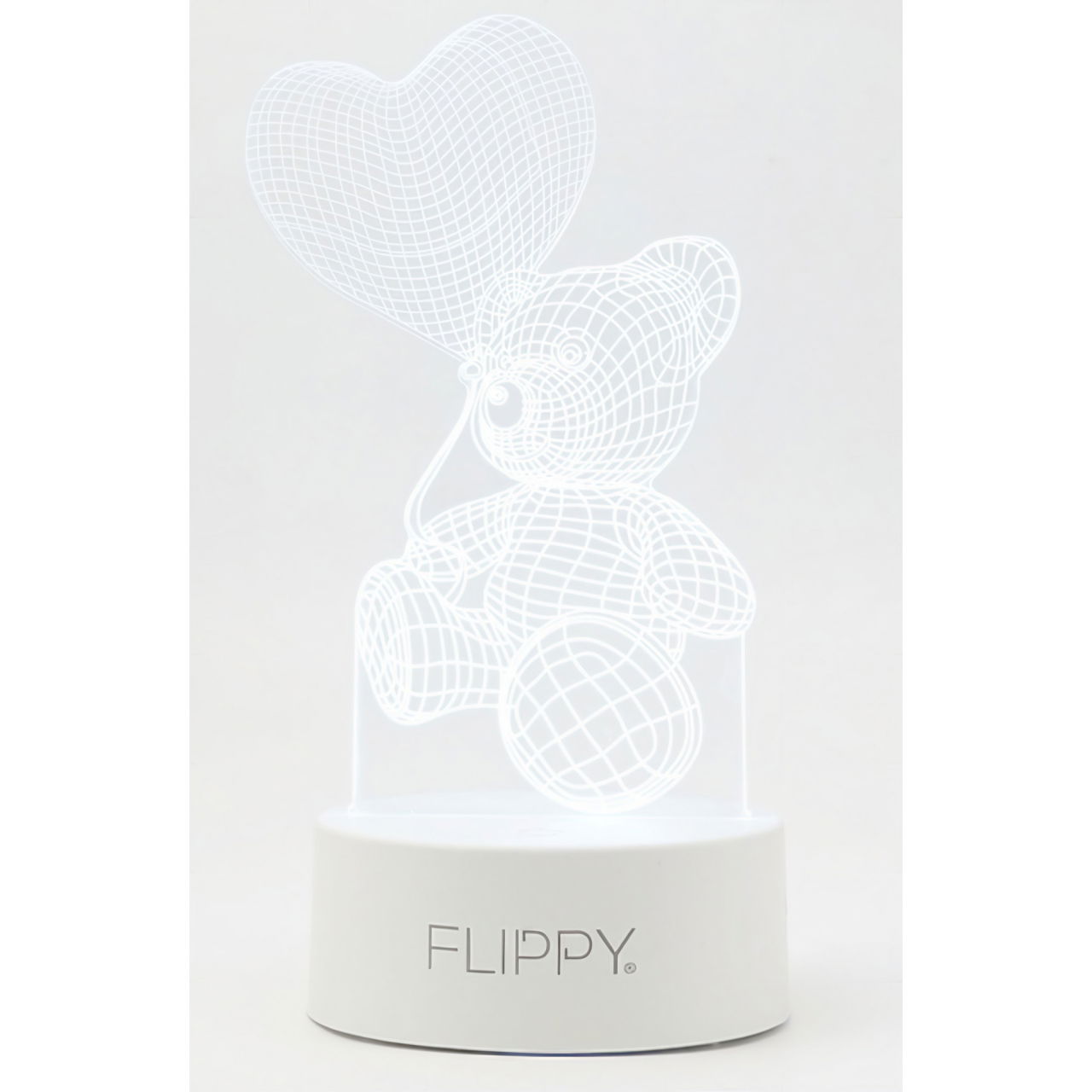 Lampa LED decorativa, Flippy, 3D, Ursulet cu balon inima, cu telecomanda, doua moduri de alimentare USB si baterii, 20 cm inaltime, din material acril si lumina multicolora, alb [6]