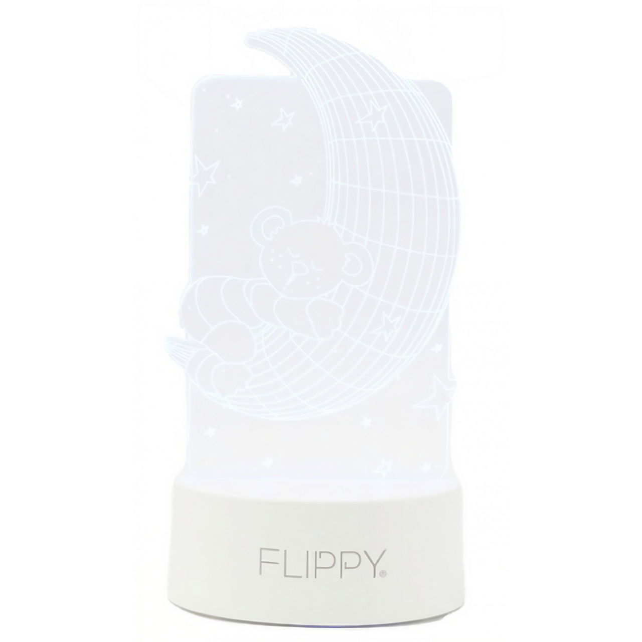 Lampa LED decorativa, Flippy, 3D, Ursulet si Semiluna, cu telecomanda, doua moduri de alimentare USB si baterii, 20 cm inaltime, din material acril si lumina multicolora, alb [9]