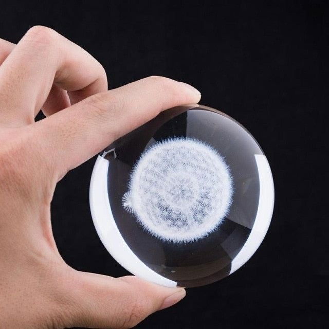 Lampa LED Decorativa, Flippy, cu Bila de Cristal cu Diametru 6cm, Model Papadie 3D, Alimentare USB, Suport din Lemn, Lumina Alb Cald [7]