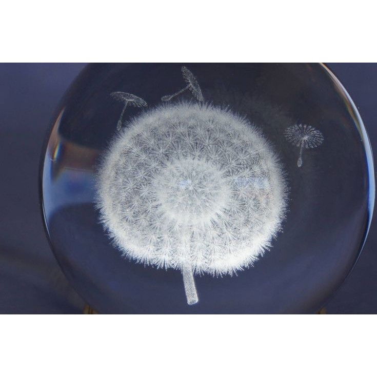 Lampa LED Decorativa, Flippy, cu Bila de Cristal cu Diametru 6cm, Model Papadie 3D, Alimentare USB, Suport din Lemn, Lumina Alb Cald [6]