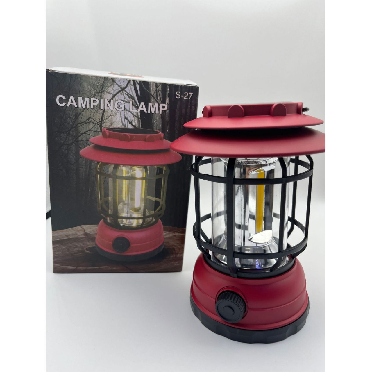 Lampa portabila camping, Felinar Vintage, ABS, Iluminare 30 COB LED, Intensitate reglabila, Acumulator inclus, Incarcare Solara si USB, 5W, Flippy, Rosu [4]