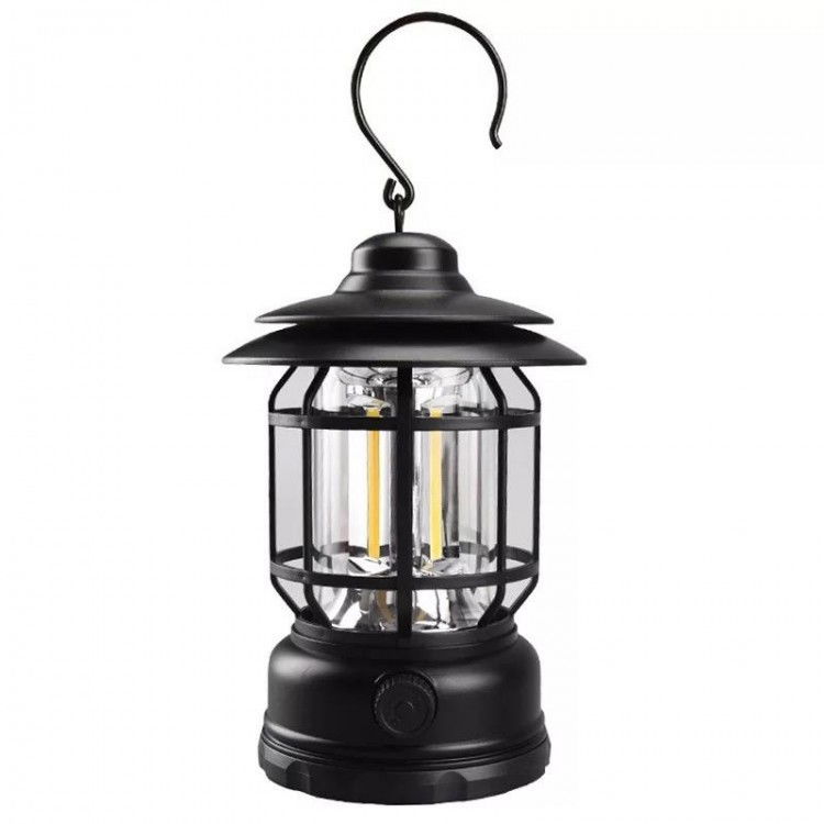 Lampa portabila camping, Felinar Vintage cu carlig, ABS, Iluminare 21 COB LED, Intensitate reglabila, 5W, Flippy, Negru [1]