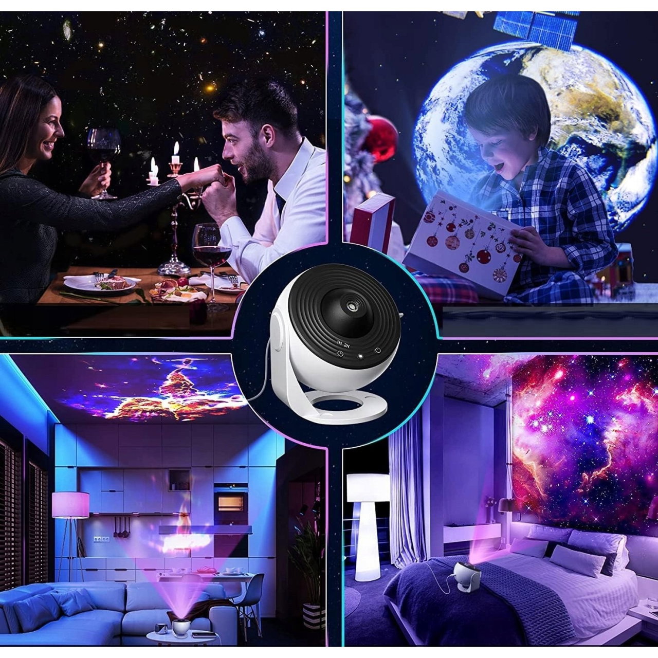 Lampa Tip Proiector Galaxie, Flippy, pentru Dormitor, Tematica Cer Instelat, Model Glob, HD, Rotire 360 de Grade, 20 de Imagini, Incarcare USB, 10 W, 15x15 cm, Alb Negru [5]