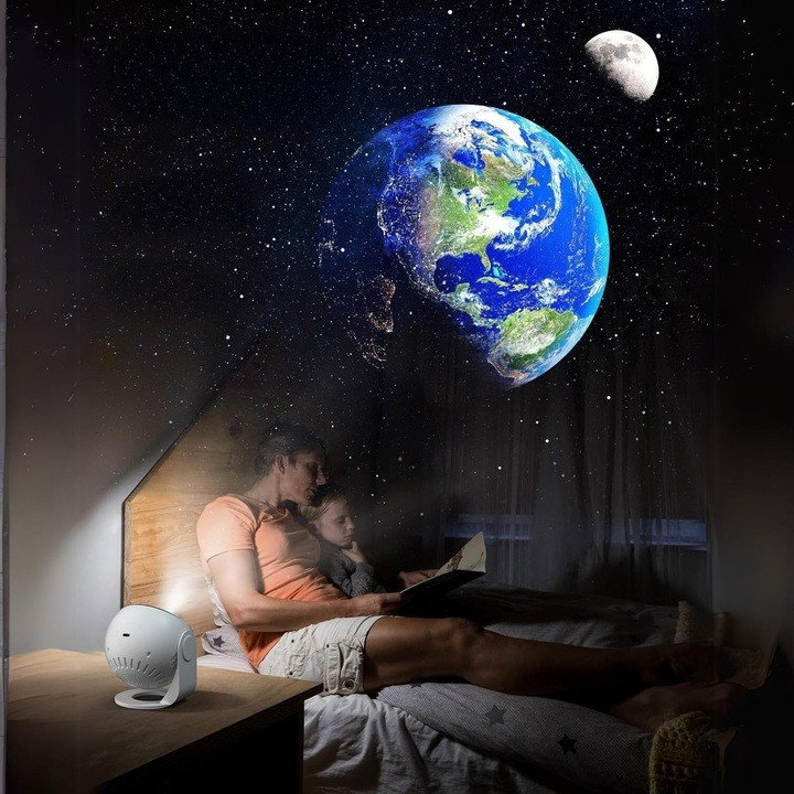 Lampa Tip Proiector Galaxie, Flippy, pentru Dormitor, Tematica Cer Instelat, Model Glob, HD, Rotire 360 de Grade, 20 de Imagini, Incarcare USB, 10 W, 15x15 cm, Alb Negru [10]