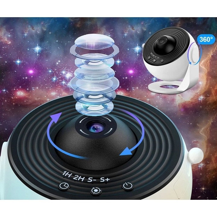 Lampa Tip Proiector Galaxie, Flippy, pentru Dormitor, Tematica Cer Instelat, Model Glob, HD, Rotire 360 de Grade, 20 de Imagini, Incarcare USB, 10 W, 15x15 cm, Alb Negru [9]