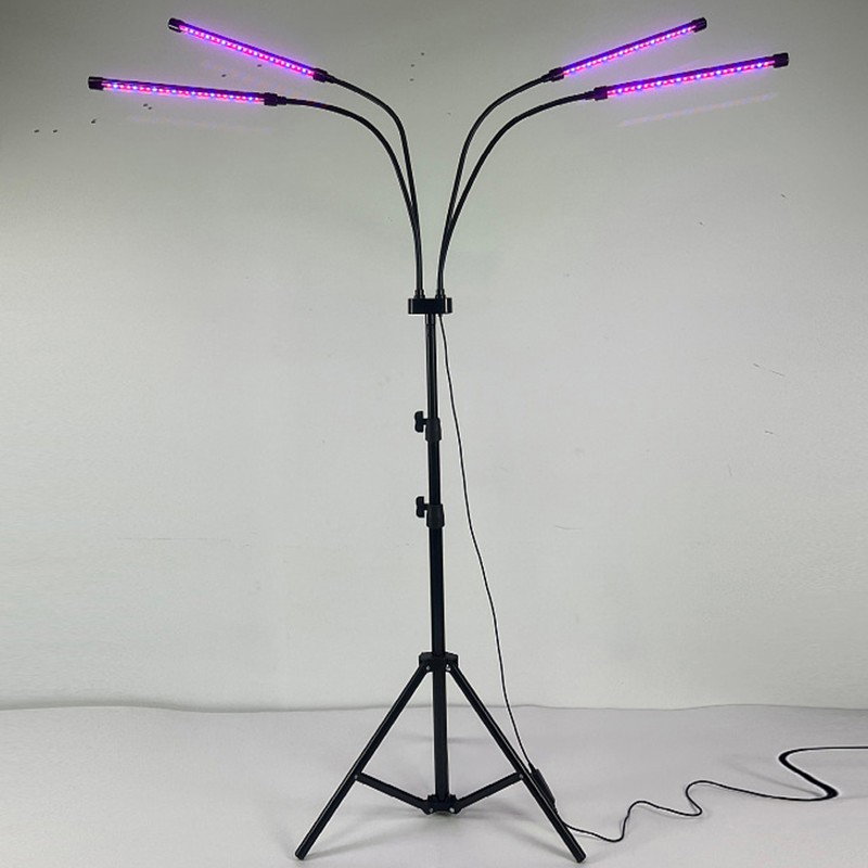 Lampa UV pentru cresterea plantelor, Flippy, 4 capete, putere 30W, 108 LED-uri Lampa cu lumina Ultra-Violet, Lampa cu Picior Ajustabil pana la 2 m, Lumina UV Mov [2]