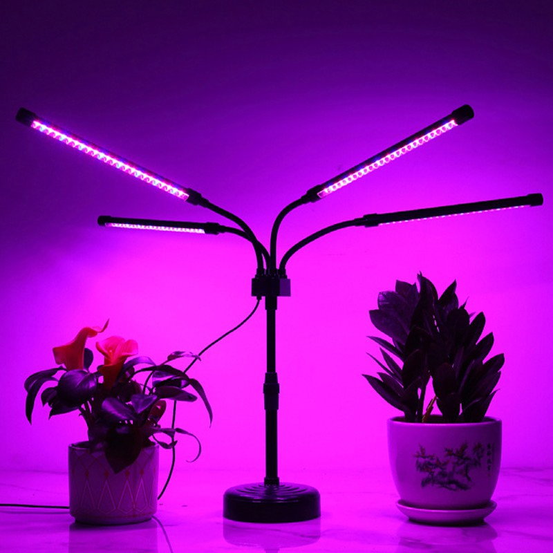 Lampa UV pentru cresterea plantelor, Flippy, Alimentare cu USB, 20W, 4 capete, 96 LED-uri, 9 nivele lumina, Timer, Inaltime Ajustabila pana la 65 cm Lumina Mov [1]