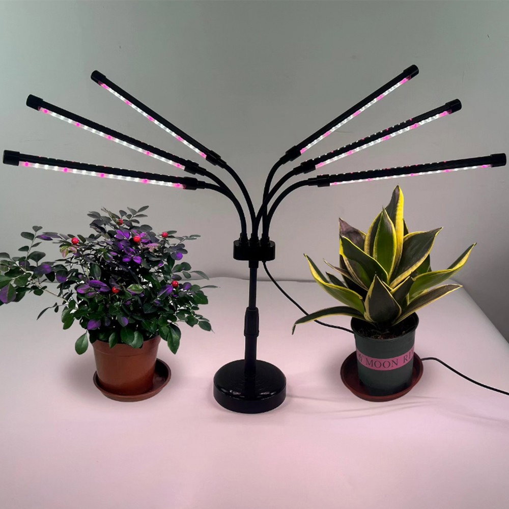 Lampa UV pentru cresterea plantelor, Flippy, conectare la retea, 30W, 6 capete, 108 LED-uri, ajustabila pana la 68.5 cm, Lumina Alb Mov [2]