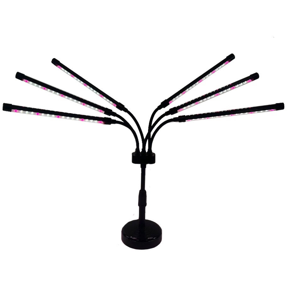 Lampa UV pentru cresterea plantelor, Flippy, conectare la retea, 30W, 6 capete, 108 LED-uri, ajustabila pana la 68.5 cm, Lumina Alb Mov [1]