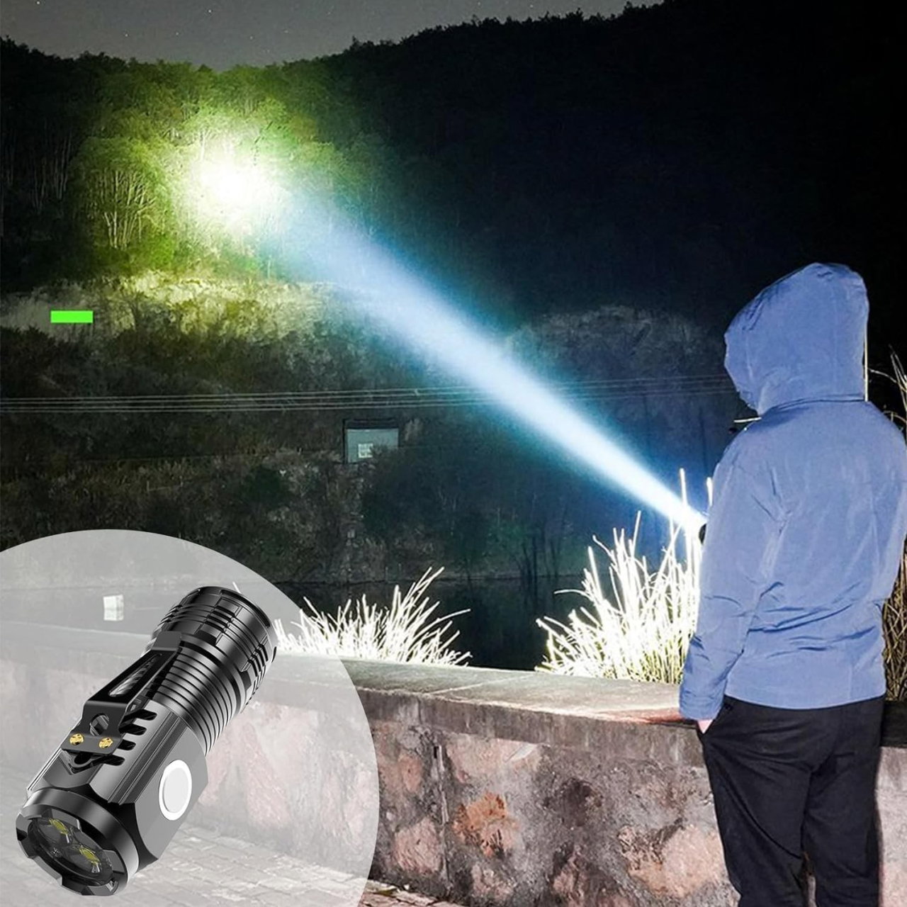 Lanterna cu 3 Nuclee Led, Flippy, Incarcare USB, Autonomie 4-20h, Raza Maxima 100-200 m, 5W, 4 x 4 x 9 cm, Suport de Agatat, Fund Magnetic, Negru Galvanizat [7]