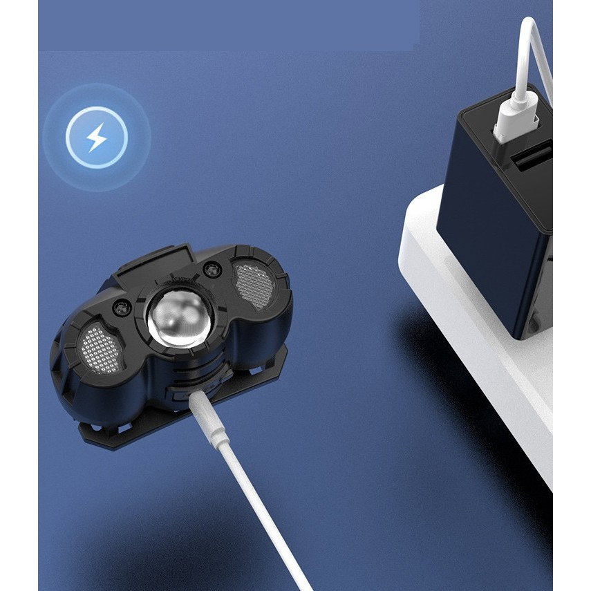 Lanterna LED de Cap, Flippy, cu Suport Inclus, Incarcare USB Tip C, Raza 100-200m, 5W, 6 Trepte de Lumina, 400 mAh, Gri [2]