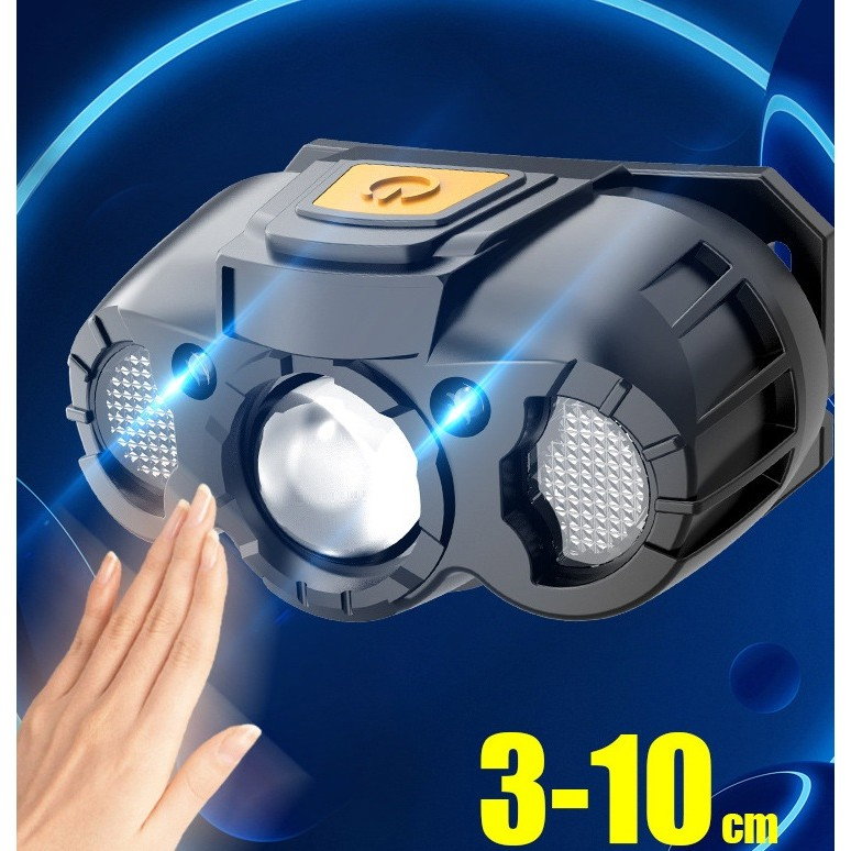 Lanterna LED de Cap, Flippy, cu Suport Inclus, Incarcare USB Tip C, Raza 100-200m, 5W, 6 Trepte de Lumina, 400 mAh, Gri [4]