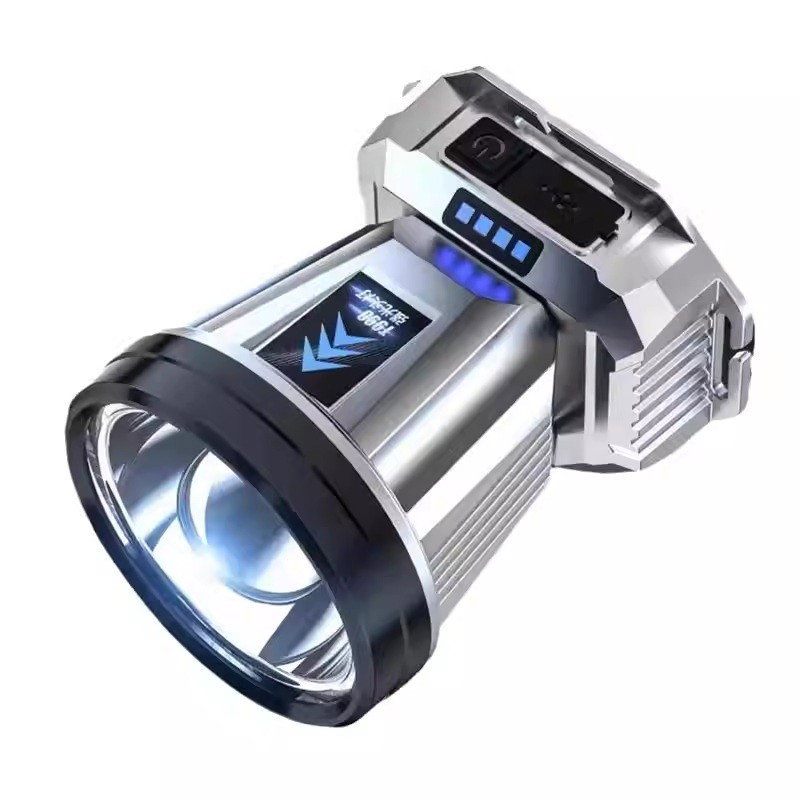 Lanterna Power Bank LED, Flippy, cu Suport pentru Cap, Incarcare USB, Raza 100-200m, 5W, 3 Trepte de Lumina, Afisaj Baterie, Argintiu [1]