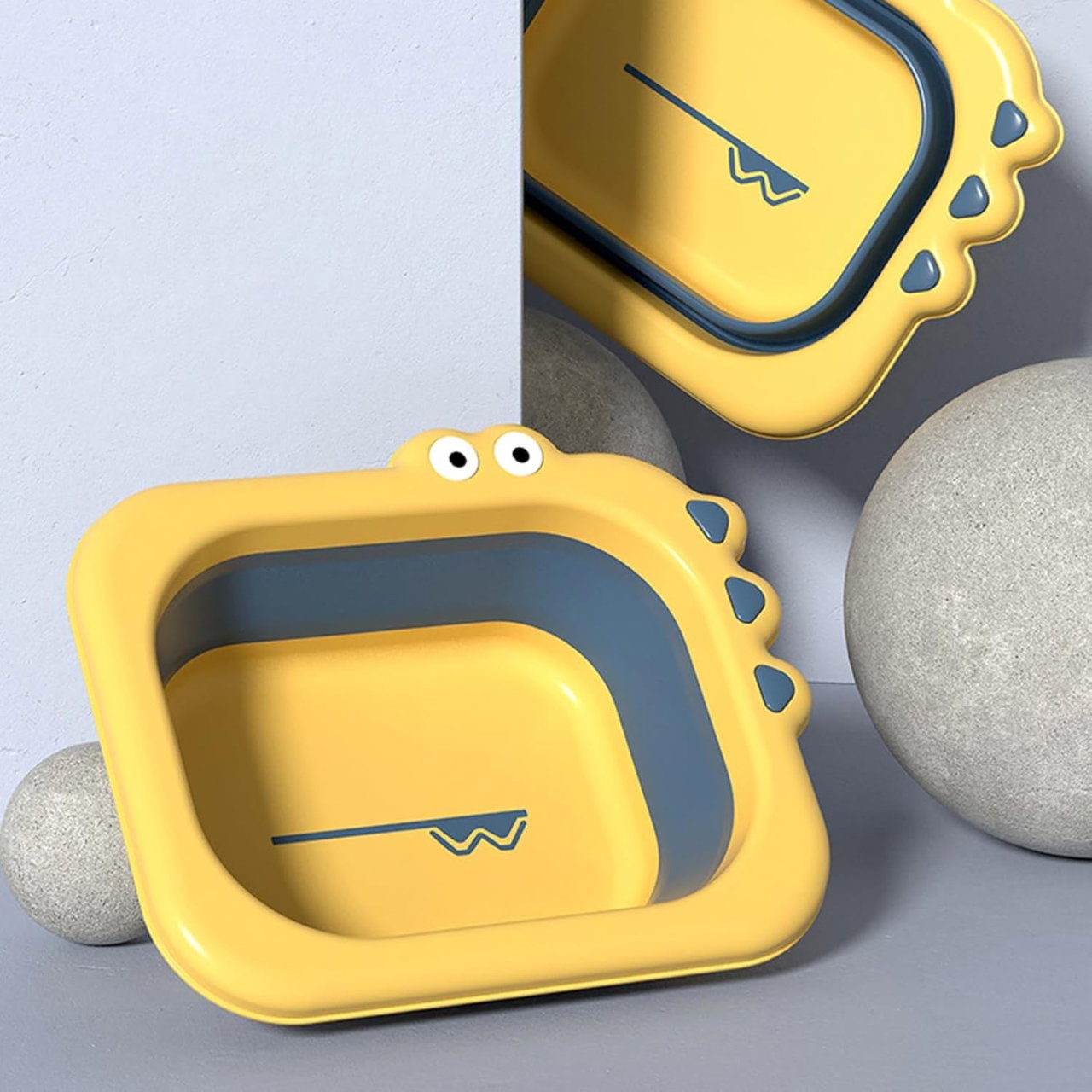 Lavoar Pliabil, Flippy, pentru Copii, din PP/TPE, Portabil, Model Crocodil, 30x24.5x9 cm, Galben/Albastru [3]