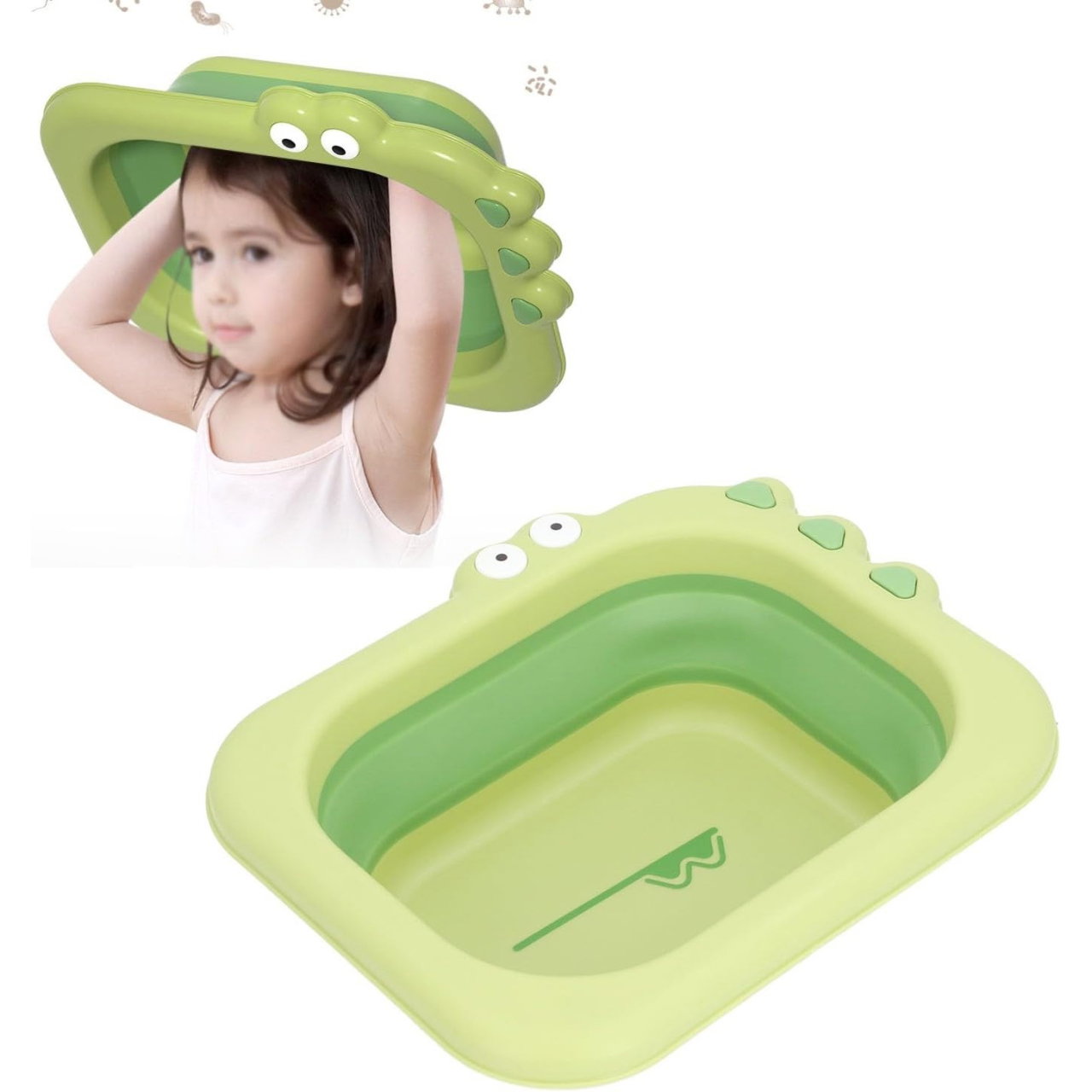 Lavoar Pliabil, Flippy, pentru Copii, din PP/TPE, Portabil, Model Crocodil, 30x24.5x9 cm, Verde [4]