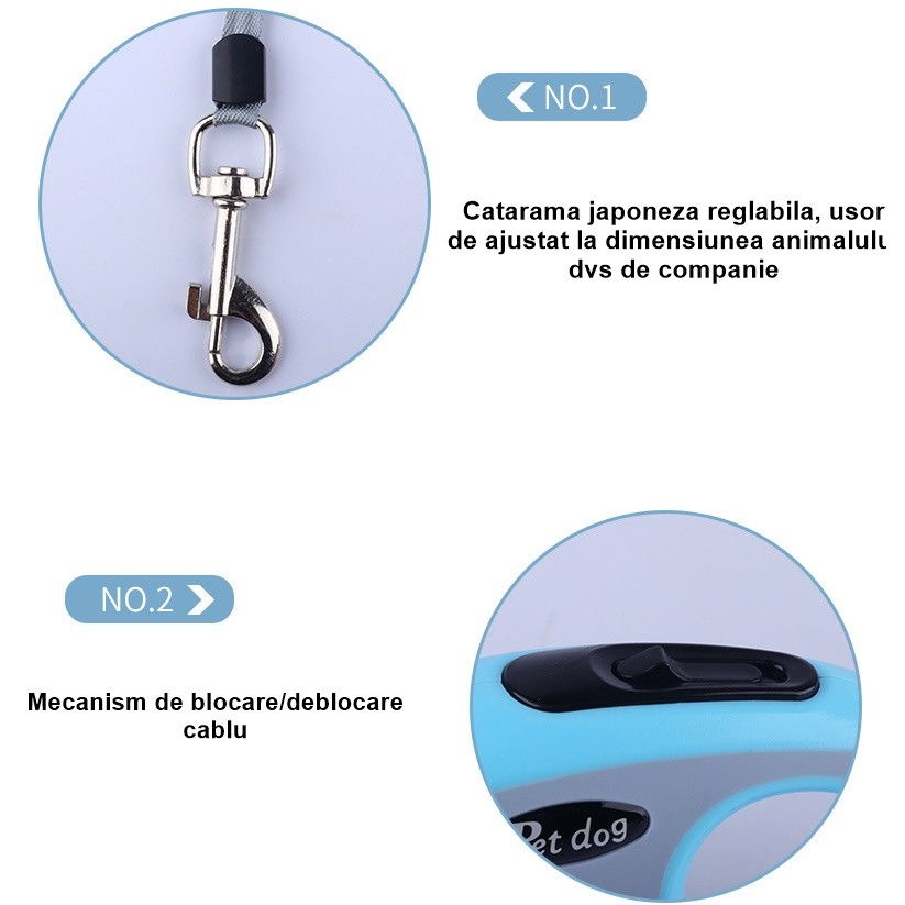 Lesa Automata Retractabila, Flippy, pentru Caini, 5 m, 20 kg, ABS, Verde/Bleu, 8x12x4 cm [3]