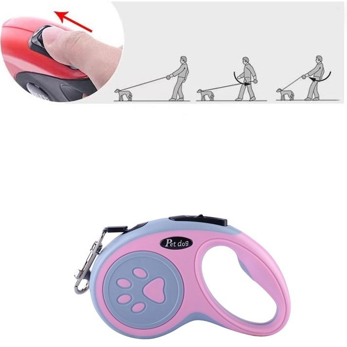 Lesa Automata Retractabila, Flippy, pentru Caini, 5m, 20 kg, ABS, Roz/Gri, 8x12x4 cm [5]