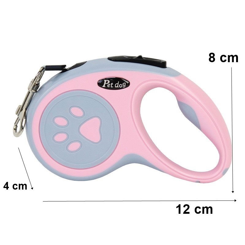 Lesa Automata Retractabila, Flippy, pentru Caini, 5m, 20 kg, ABS, Roz/Gri, 8x12x4 cm [3]