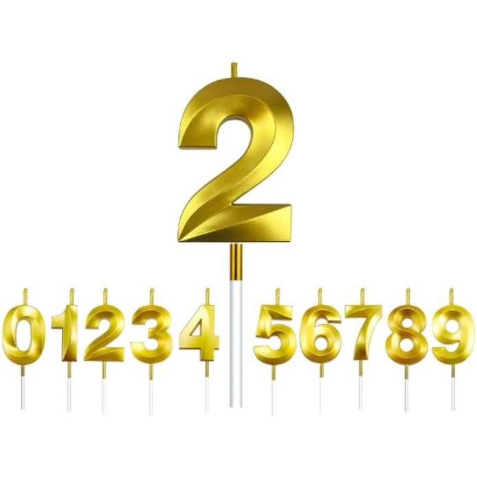 Lumanare Cifra 2, Flippy, Model Diamond, 5 x 3.4 cm, Auriu [6]