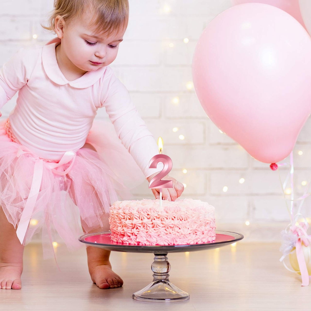 Lumanare Cifra 2, Flippy, Model Diamond, 5 x 3.4 cm, Roz [2]