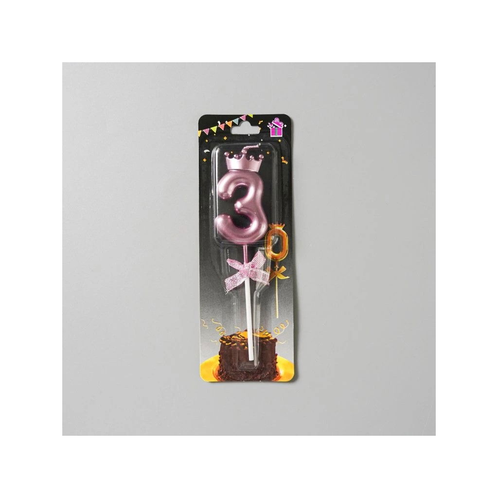 Lumanare Cifra 3, Flippy, Model Coroana cu Fundita, Pentru Tort, 6 x 2.5 cm Mov [5]