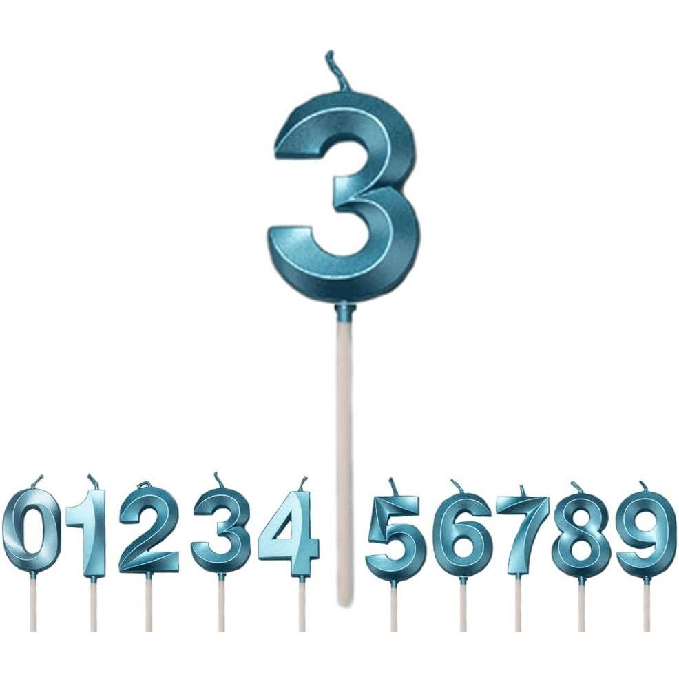 Lumanare Cifra 3, Flippy, Model Diamond, 5 x 3.4 cm, Albastru [5]