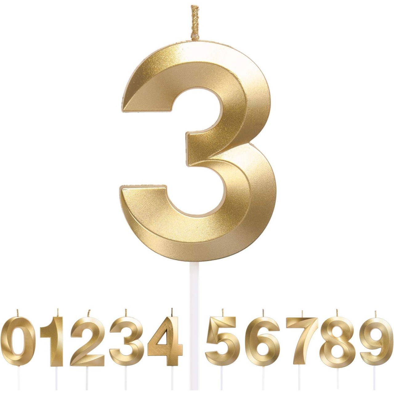 Lumanare Cifra 3, Flippy, Model Diamond, 5 x 3.4 cm, Auriu [2]