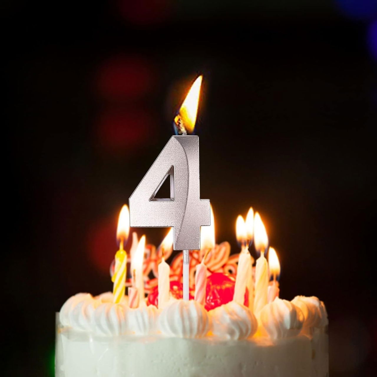 Lumanare Cifra 4, Flippy, Model Diamond, 5 x 3.4 cm, Argintiu [4]