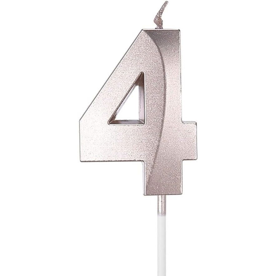 Lumanare Cifra 4, Flippy, Model Diamond, 5 x 3.4 cm, Argintiu [1]