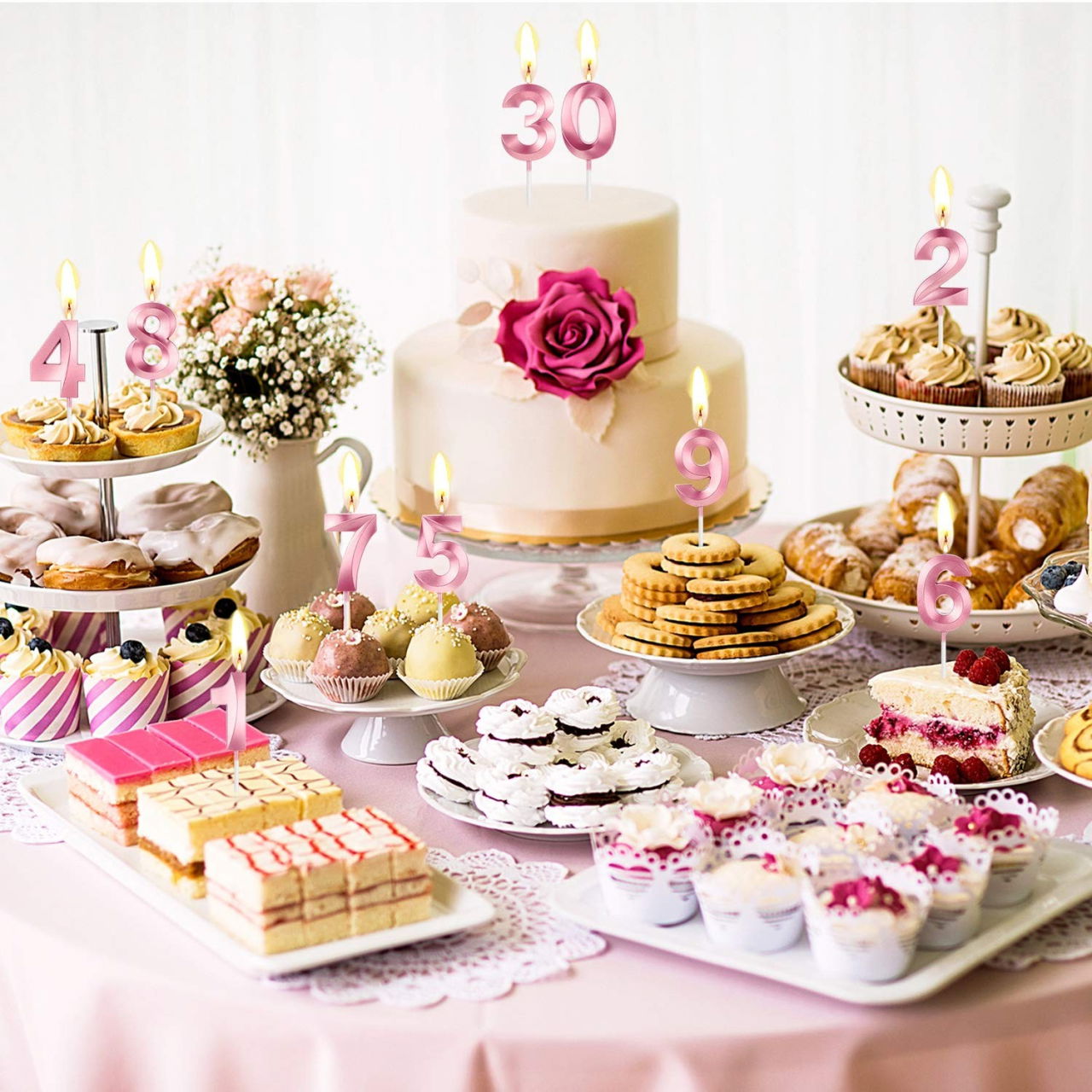 Lumanare Cifra 4, Flippy, Model Diamond, 5 x 3.4 cm, Roz [3]