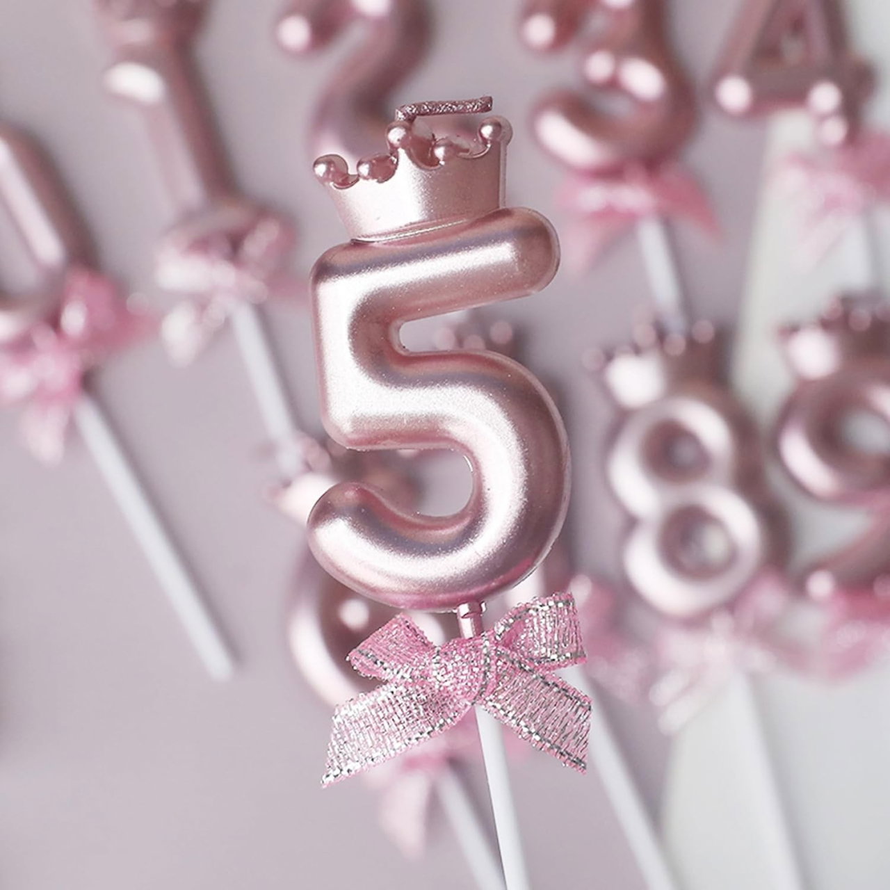 Lumanare Cifra 5, Flippy, Model Coroana cu Fundita, Pentru Tort, 6 x 2.5 cm Mov [3]