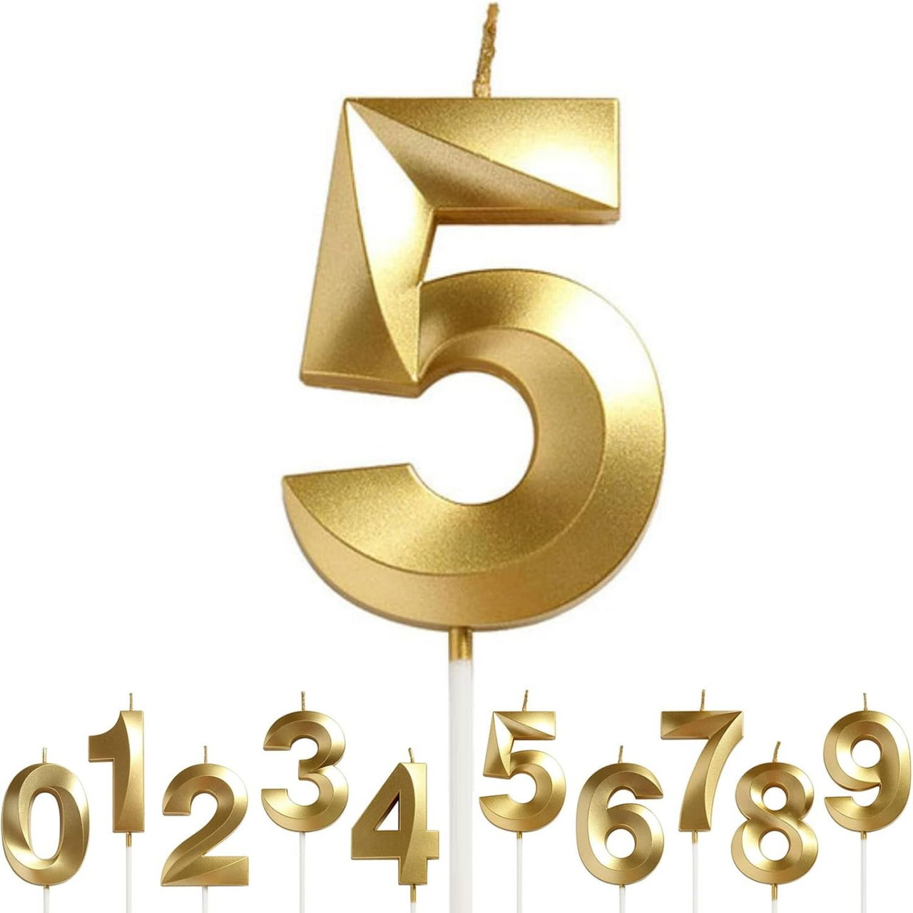 Lumanare Cifra 5, Flippy, Model Diamond, 5 x 3.4 cm, Auriu [3]