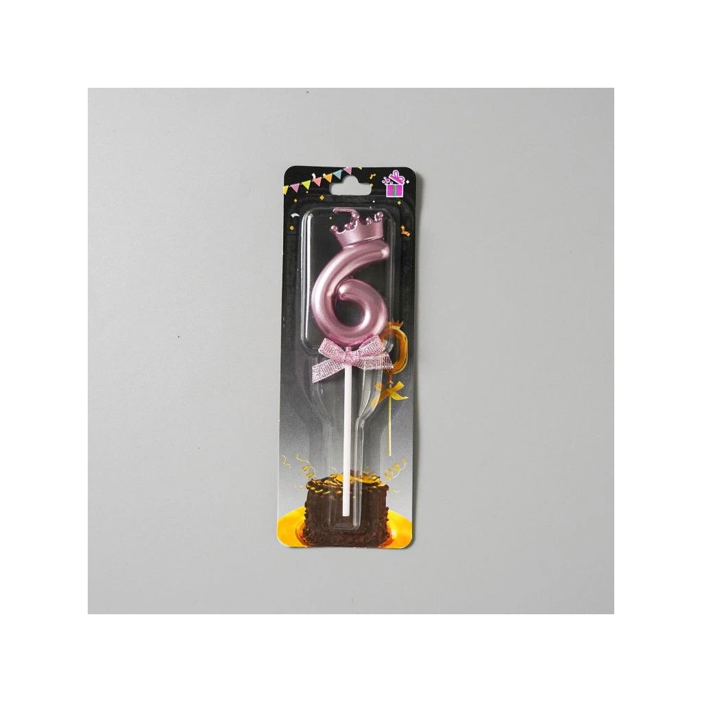Lumanare Cifra 6, Flippy, Model Coroana cu Fundita, Pentru Tort, 6 x 2.5 cm Mov [2]