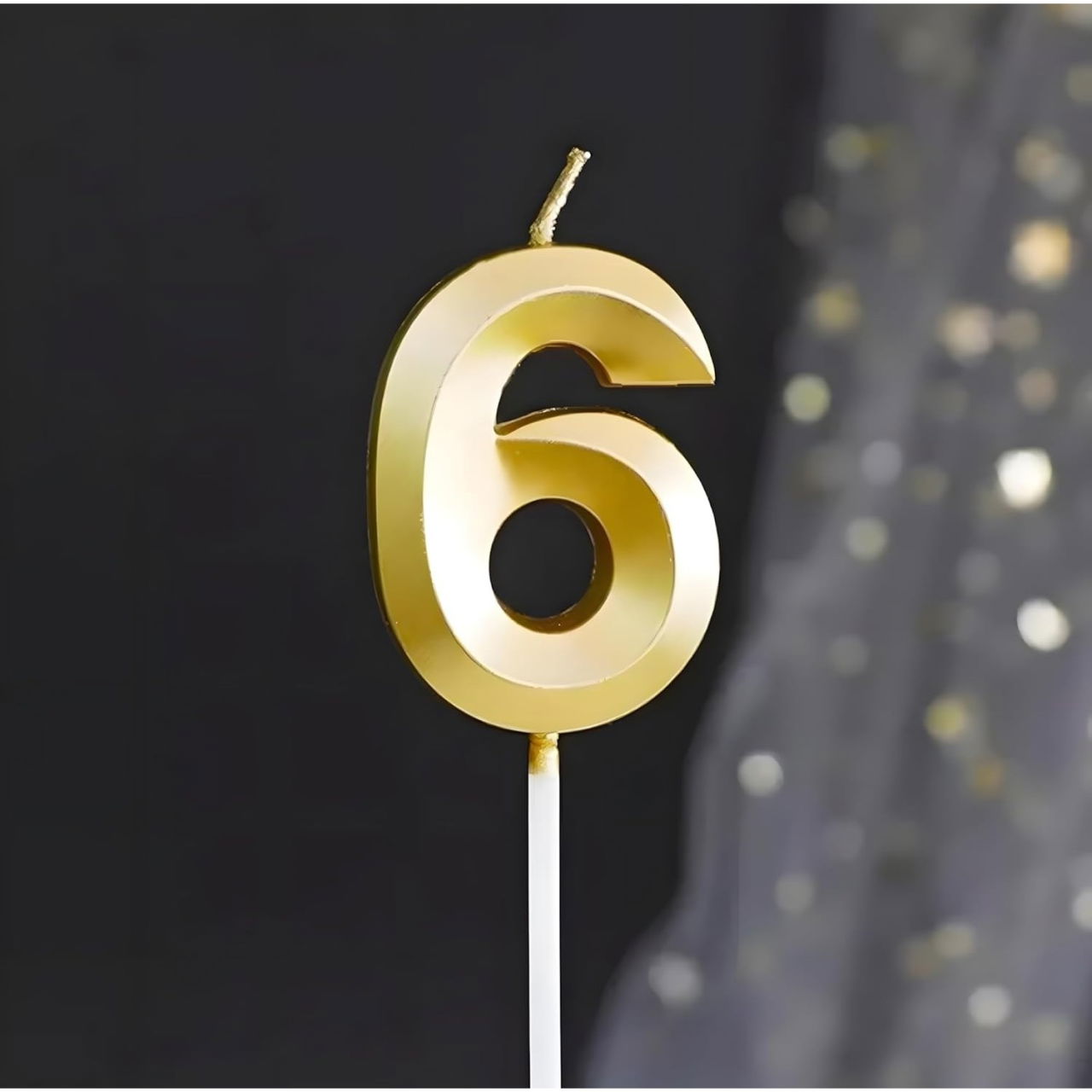 Lumanare Cifra 6, Flippy, Model Diamond, 5 x 3.4 cm, Auriu [5]